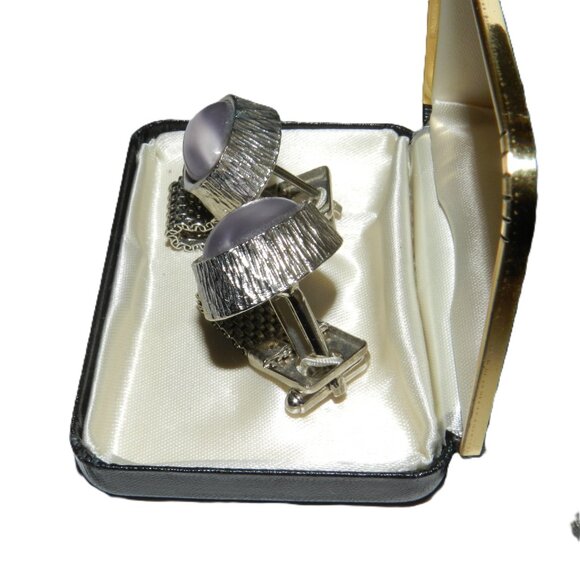 Vintage Envoy Blue Stone Cufflinks With Box Mens Jewelry Accessory - Picture 9 of 10
